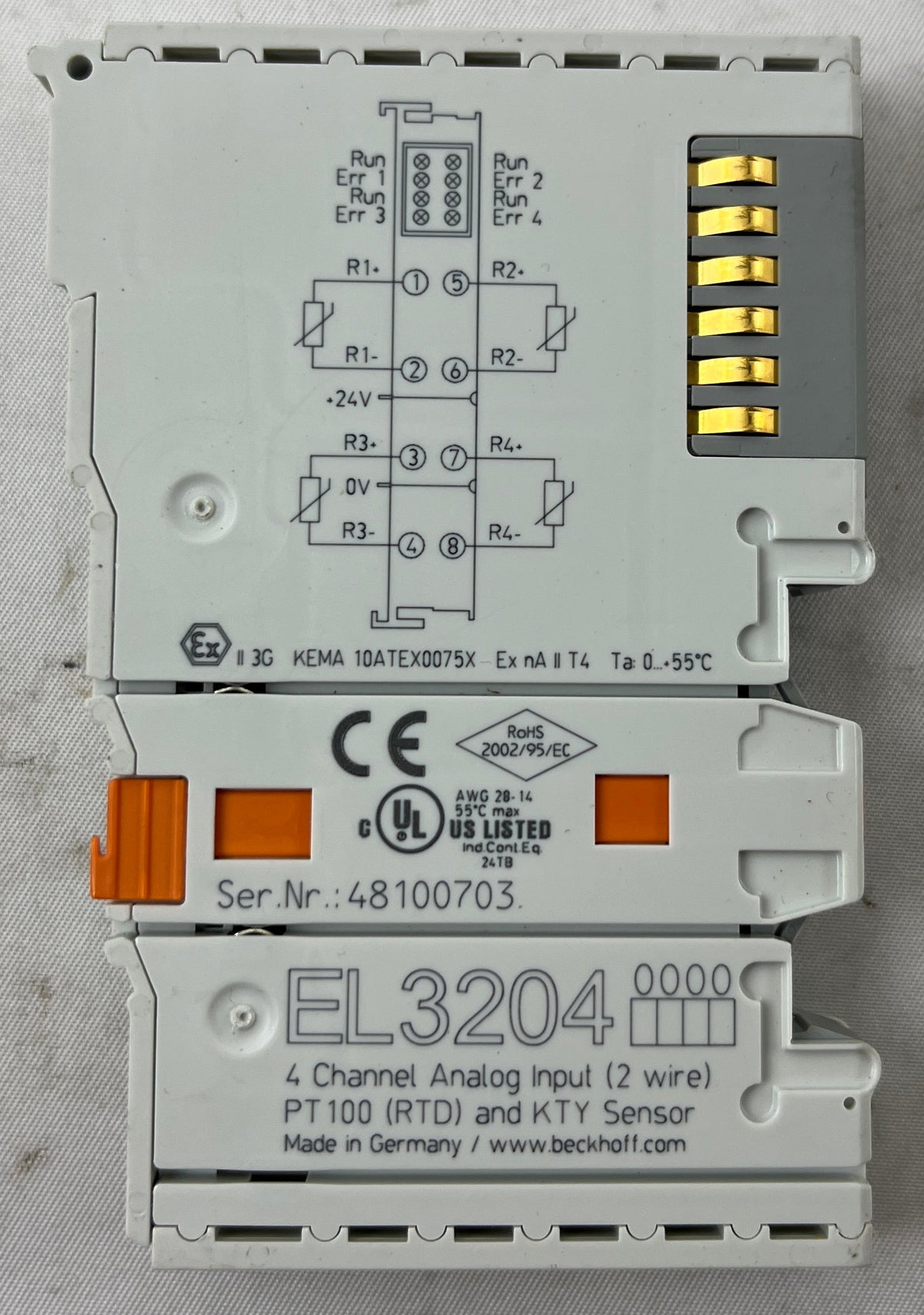 Beckhoff EL3204 4-Channel PT100/KTY Analog Input Module