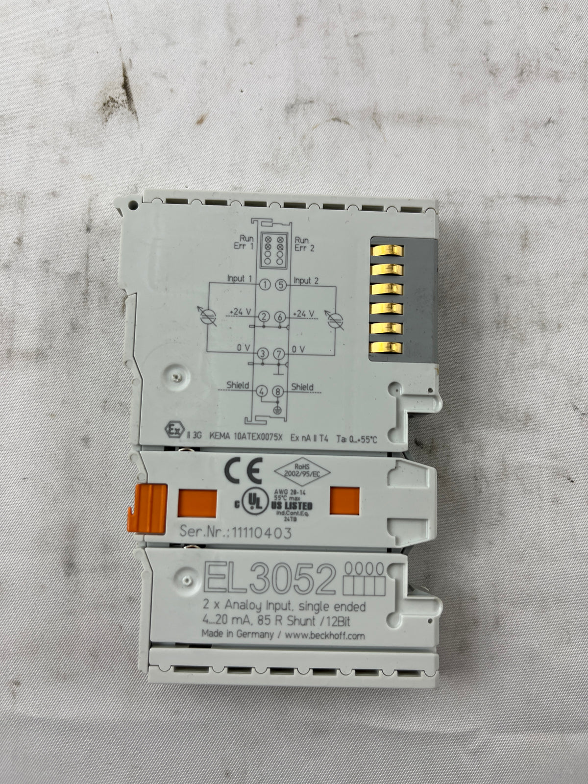 Beckhoff EL3052 Analog Input Terminal – 2 Ch, 4–20 mA