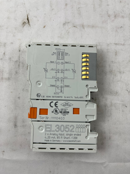 Beckhoff EL3052 Analog Input Terminal – 2 Ch, 4–20 mA